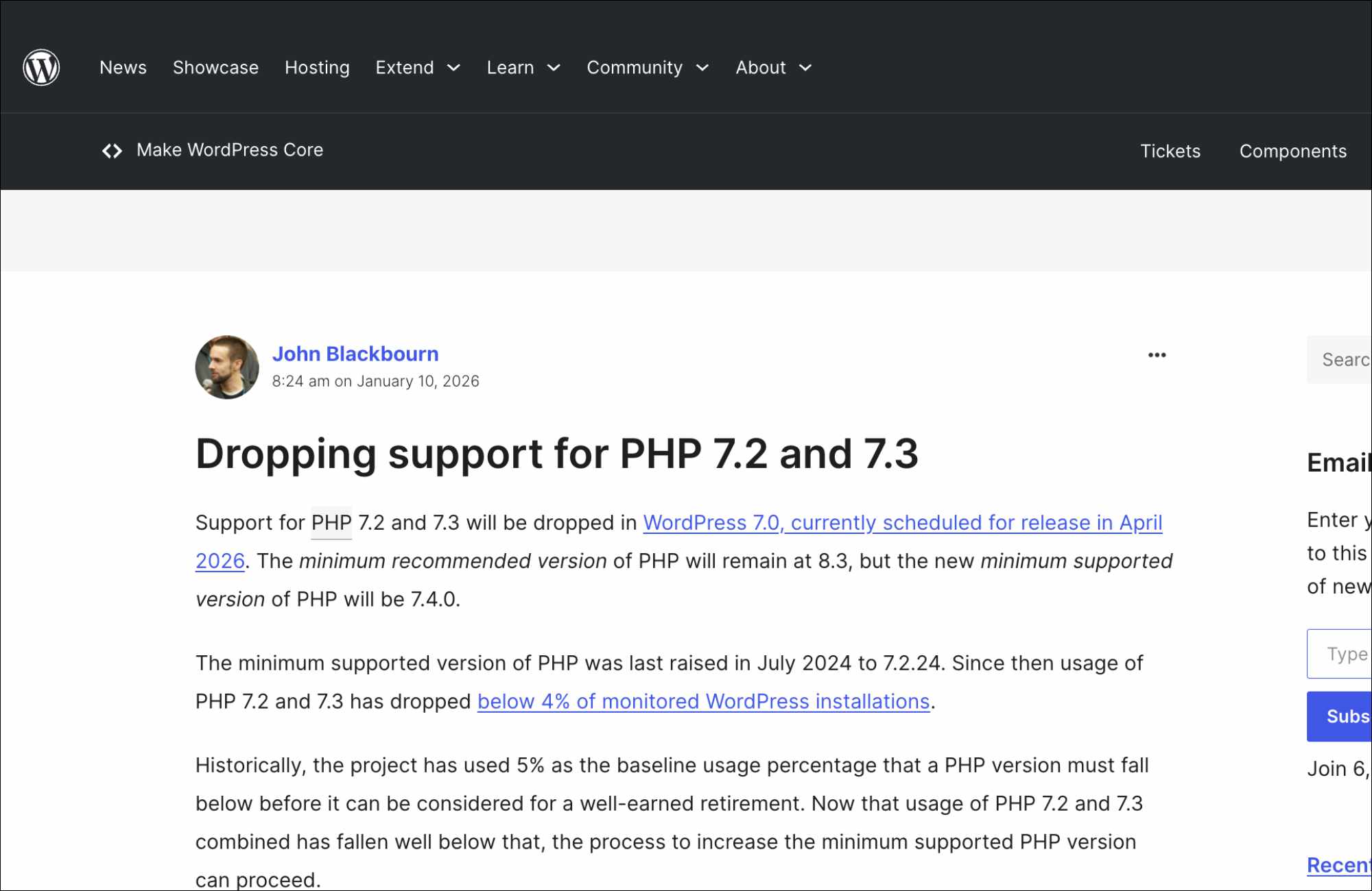 WordPress 7.0 版本停止对 PHP 7.2 和 7.3 的支持。-1